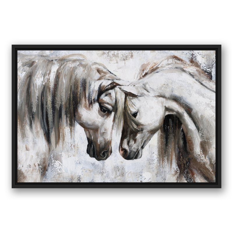 Nuzzling Horses - Peinture sur toile, H 21,75 po x l 31,75 po x P 1,75 po, Toile à cadre flottant noir