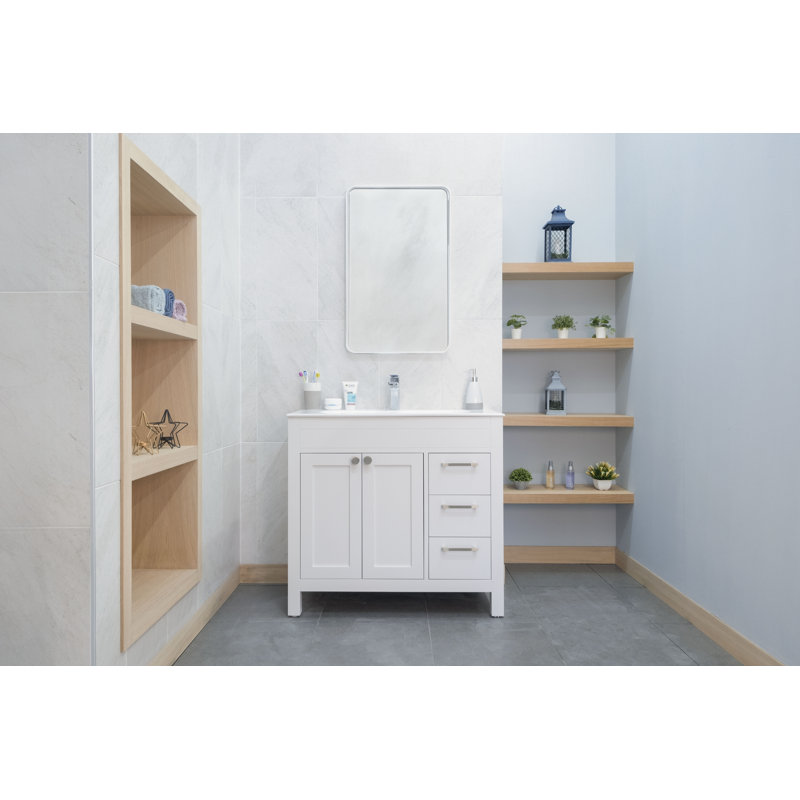 Meuble-lavabo naturel 48 "avec lavabo en porcelaine Elara, Blanc / Blanc