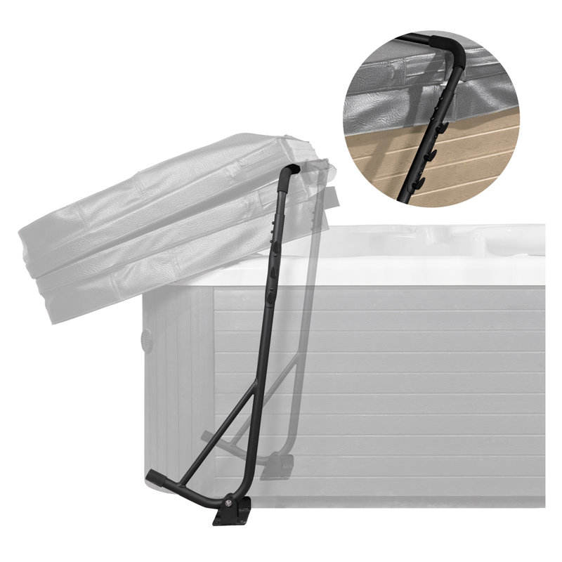 Élévateur de couvercle de spa réglable - Lève-couvercle de spa en aluminium robuste avec crochets de rangement et poignées rembourrées pour un accès facile