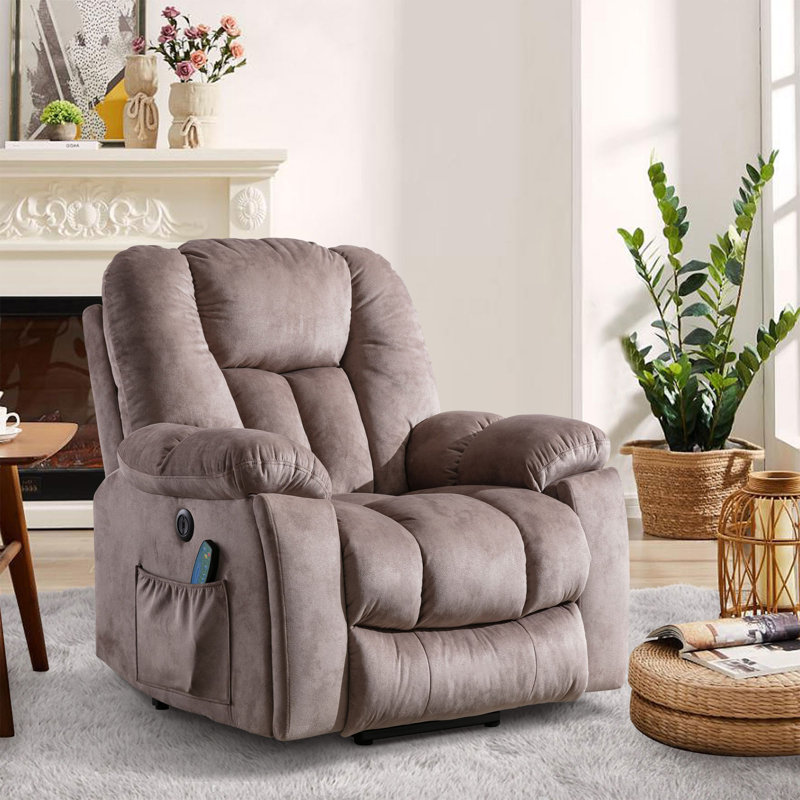 Microfiber/Microsuede and Wood Frame Power Lift Recliner with Heated Massage, Camel Performance Microfiber