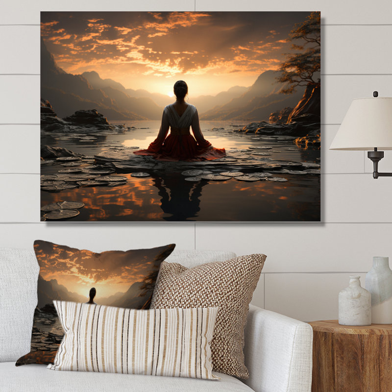 «Black Peach Meditation Eernal Now», reproduction d'art sur toile encadrée, H 30 po x l 40 po x P 1,5 po, Toile tendue