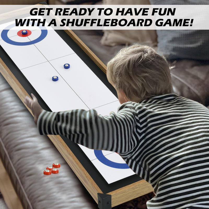 Shuffleboard And Curling 2 In 1 Board Games, Portable Two Sided Tabletop Shuffleboard Curling Combo Game Set W/8 Rolling Pucks