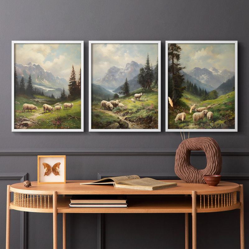 Lanscape Study Series C -Set of 3 Fric Giclee Prints -Prêt à accrocher, Cadre blanc, H 20 po x l 16 po