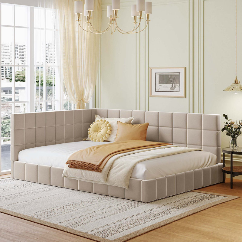 Structure de lit de jour rembourré Nephtali , Beige