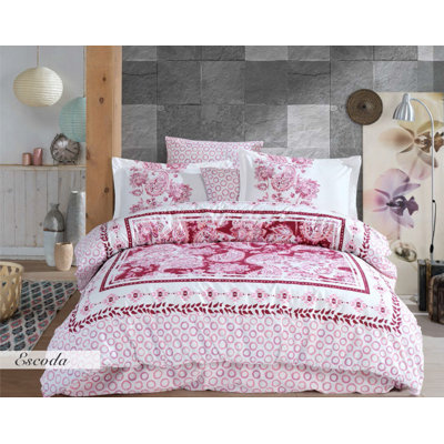 Luxurious Poplin Double Quilt Cover Set, Claret Red & Pink, 79 x 87 inches | 100% Cotton Poplin, 152 Thread Count | Includes Duvet Cover, Flat Sheet & 2 Pillowcases | Machine Washable, Elegant & Durable Design