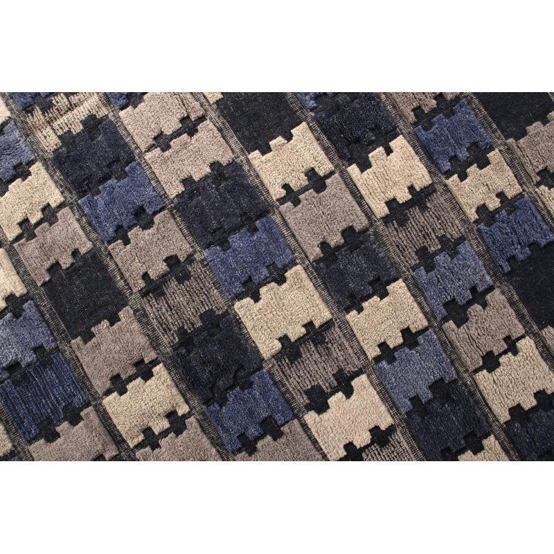 Hand Knotted Wool Geometric Area Rug, Rectangle 5' x 7'