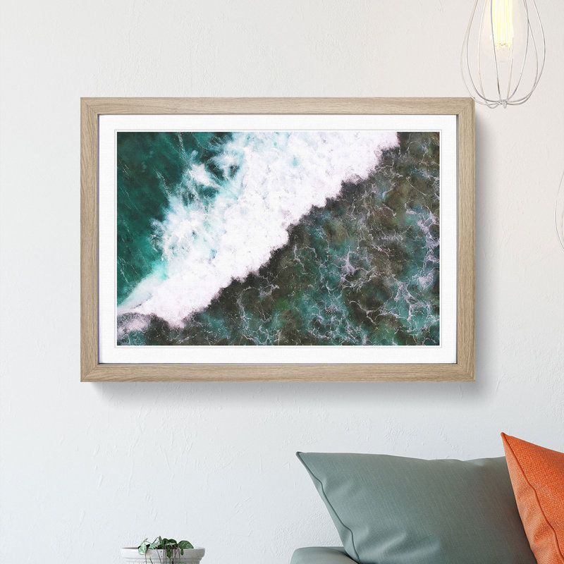 Waves in Midigama Beach - Picture Frame Painting Print, Oak Framed, 45cm H x 63cm W x 2cm D