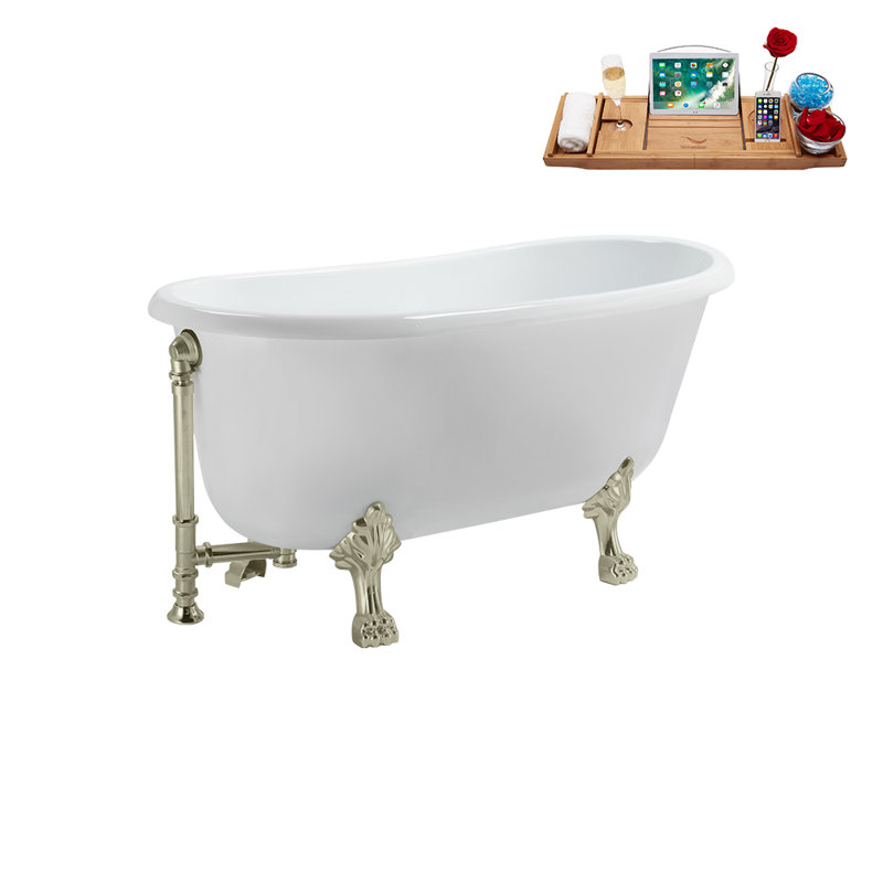 57.5'' x 29.5'' Freestanding Soaking Acrylic Bathtub, Brushed Nickel, Brushed Nickel