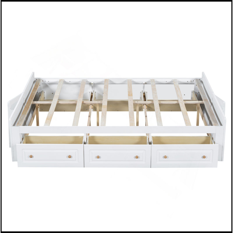 Structure de lit plateforme en bois avec 6 tiroirs, Blanc