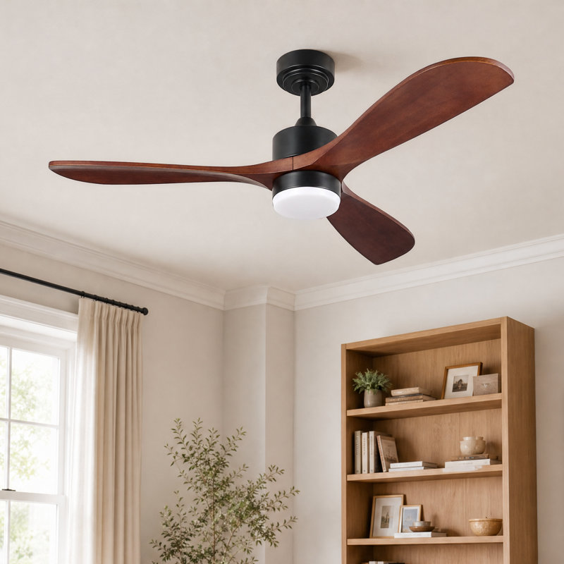 Calisse 52" Modern Farmhouse Ceiling Fan with Dimmable LED Light and Remote, Black/Brown
