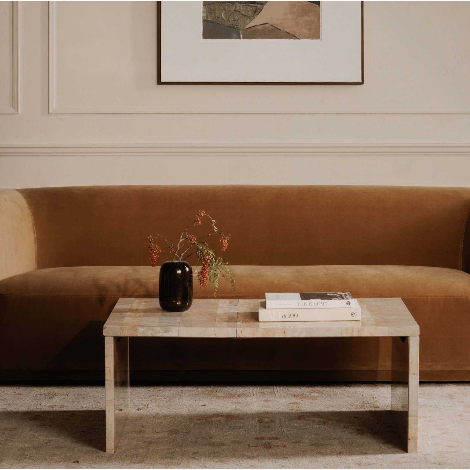 Kelly Marble Coffee Table, Beige/Cream/Tan
