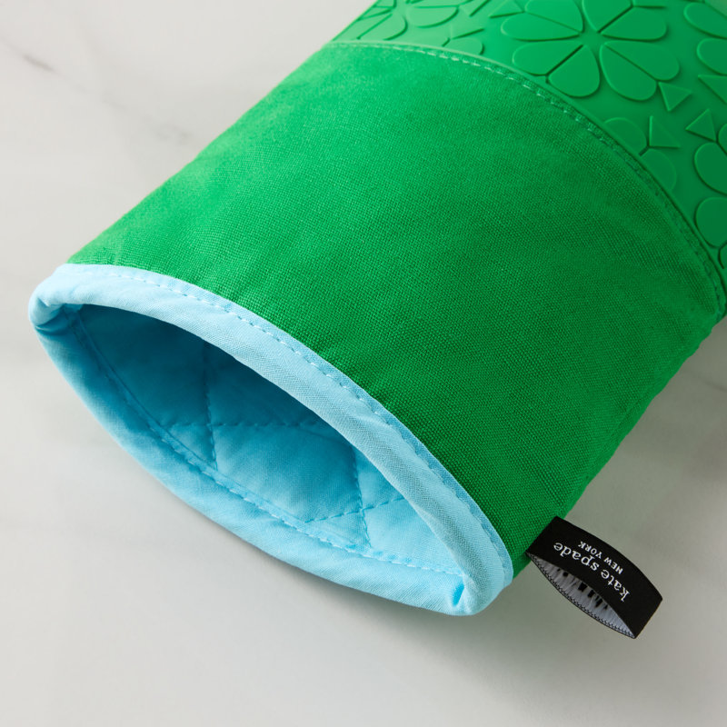 Kate Spade New York Spade Flower 7"x13" Soft Silicone Oven Mitt, Green/Blue