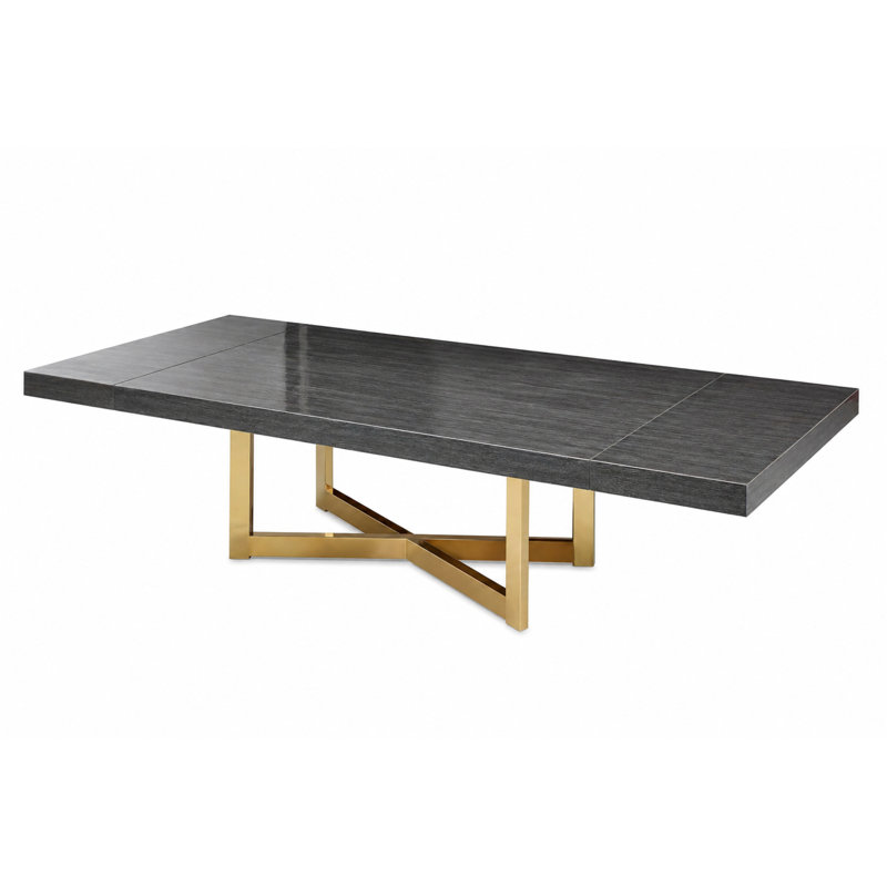 Maximo Graphite Lacquer Extendable Dining Table – Gold Base, Graphite Lacquer / Brushed Champagne Gold
