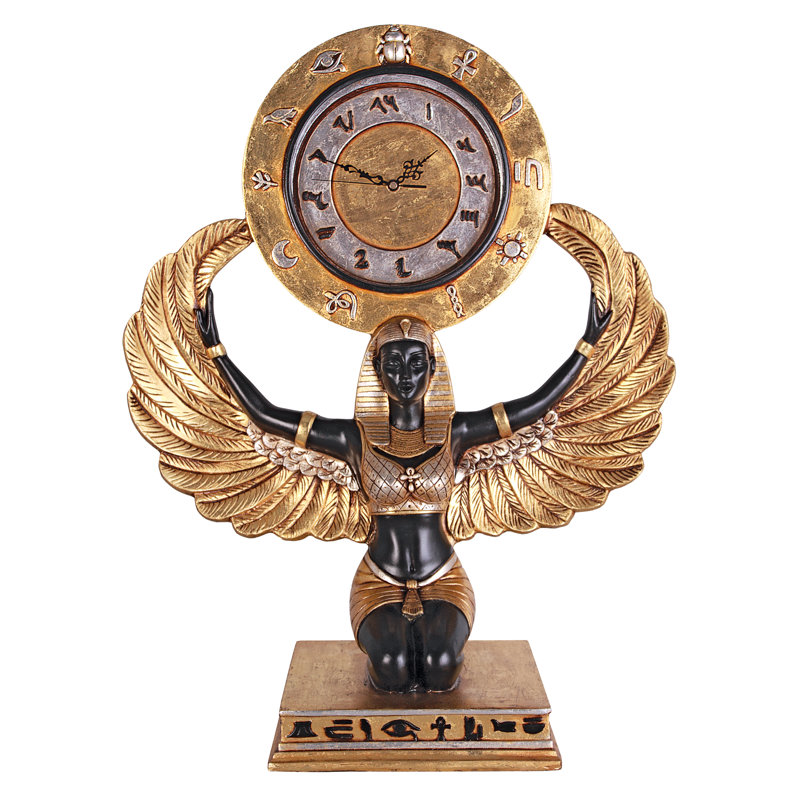 Grand-Scale Egyptian Goddess Isis Gold and Black Tabletop Clock