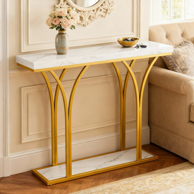 Entryway Table, Console Table with Faux Marble Top, Entrance Desk