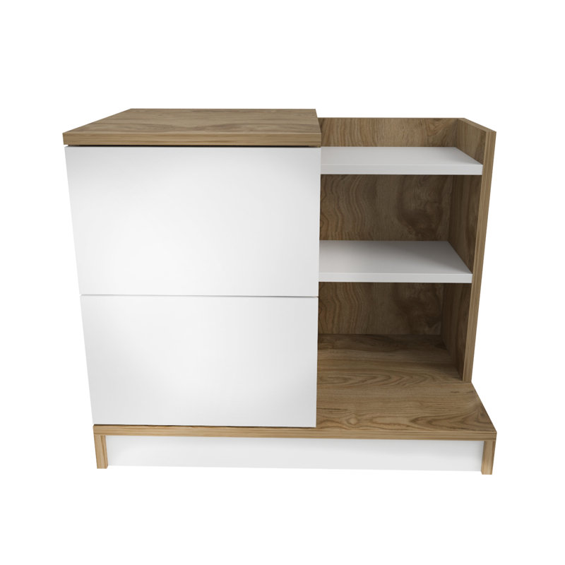 Rena 72 cm Wide Modern Nightstand with Shelves, White/Walnut