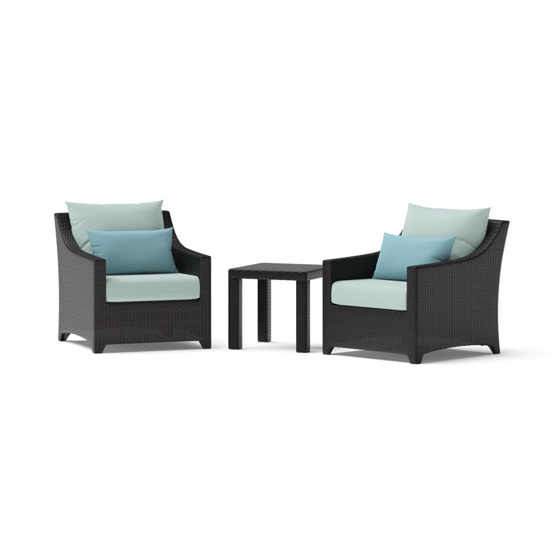 Fionnula 3 Piece Rattan Seating Group With Sunbrella Cushion Covers, Cast Coral Sunbrella