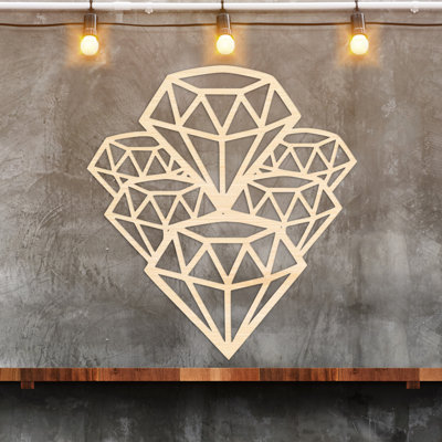 Art mural de sept diamants faits de lignes - bouleau baltique naturel