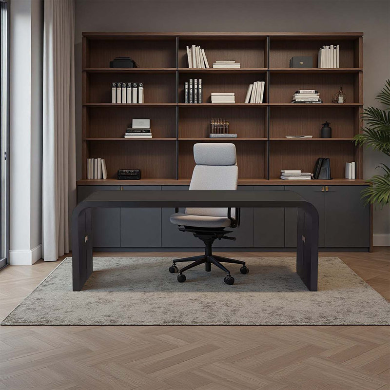 Special-shaped solid wood modern office desk, 29.5" H x 62.99" W x 27.56" D