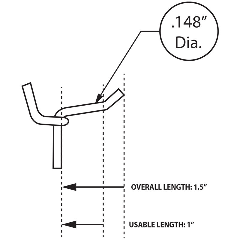 1" Metal Wire Hook: 0.148" Diameter, 50-Pack