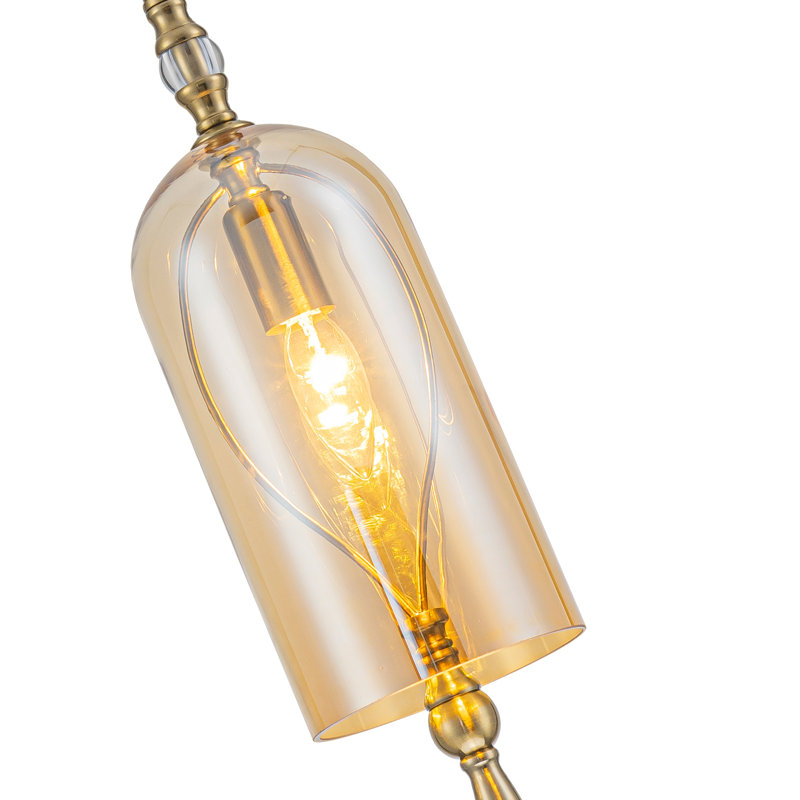 Mini-luminaire suspendu doré rétro à 1 lumière avec abat-jour en verre ambré, plafond de 4,7 po en forme de cloche à hauteur réglable pour le vestibule de l'îlot de cuisine, homologué ETL pour les plafonds inclinés