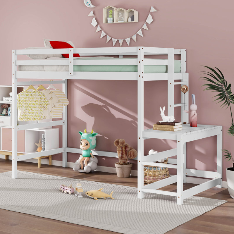Lit mezzanine simple avec plate-forme échelle, Blanc