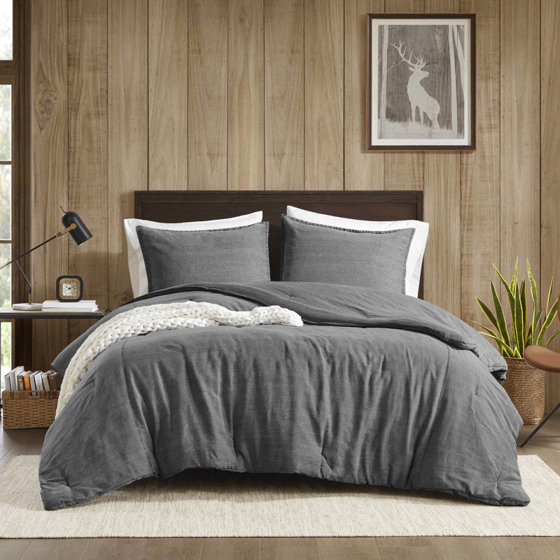Édredon 3 pièces pour lit double / grand lit - 100% sergé de coton, délavé à la pierre pour un confort douillet, confort toutes saisons, douceur d'entretien facile,