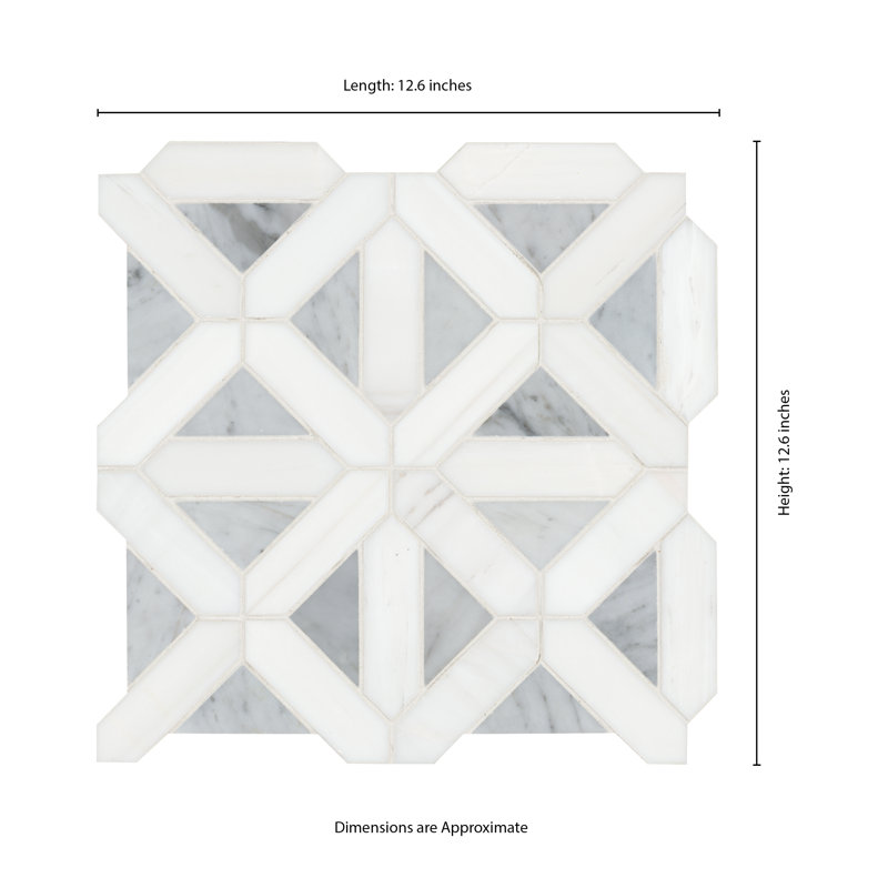 Calabria Frost Geometric 12 in. x 12 in. Polished Marble Mosaic Floor and Wall Tile