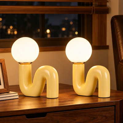 Ensemble de 2 lampes de table en céramique mauve avec abat-jour en verre givré de 15 po de hauteur