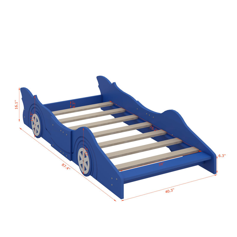 Twin Size Race Car-Shaped Platform Bed, Blue