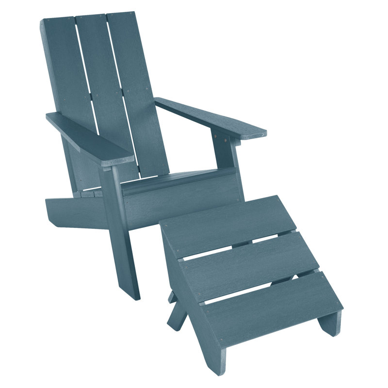 Cania Outdoor Adirondack Chair With Ottoman, Nantucket Blue