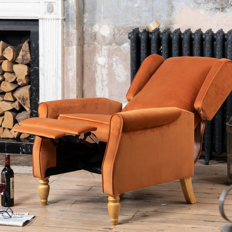 Airell 70cm Wide Velvet Wing Chair Recliner, Orange