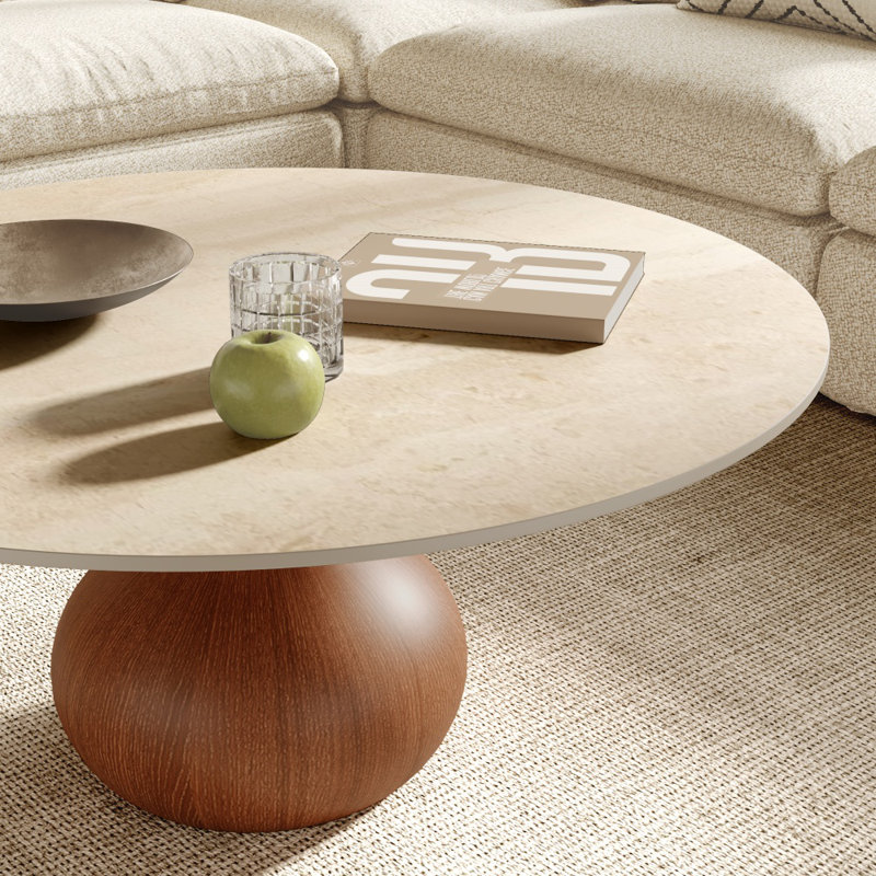 Table basse Jackline Living Mid-Century, H 18,23 po x L 41,73 po x l 41,73 po, Matte Honey Travertine Brown, Travertin