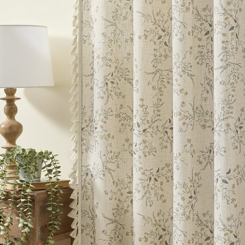 Vintage Floral Linen Blend Rod Pocket Light-filtering Curtains for Living Room Bedroom,2 Panels, 54"W×84"