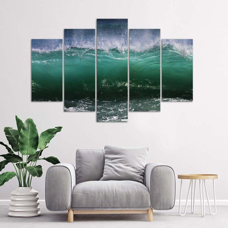 Turquoise Sea Wave - 5 Piece Wrapped Canvas Print, 100cm H x 200cm W