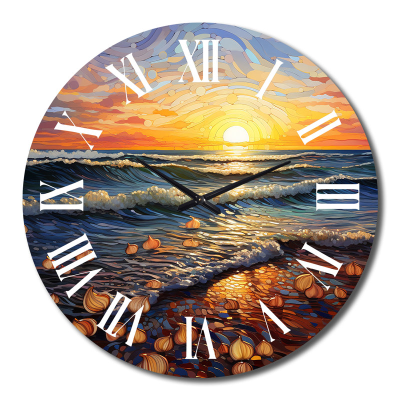 Beach Golden Sands Pointillism I - Horloge murale nautique et de plage, Très grand