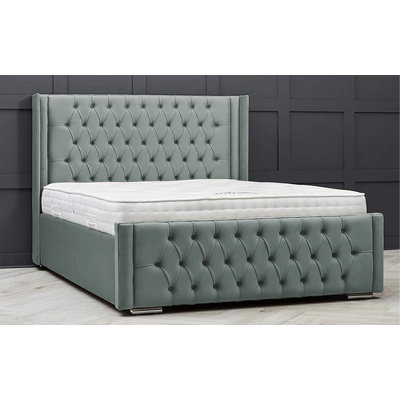 Lucio Velvet Upholstered Bed Frame - Curved Headboard, Sprung Slatted Base