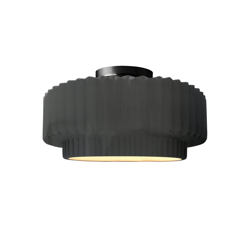 Radiance Ceramic Pleated Semi-Flush Mount, Gloss Gray, Matte Black, 7" H x 12" W x 12" D