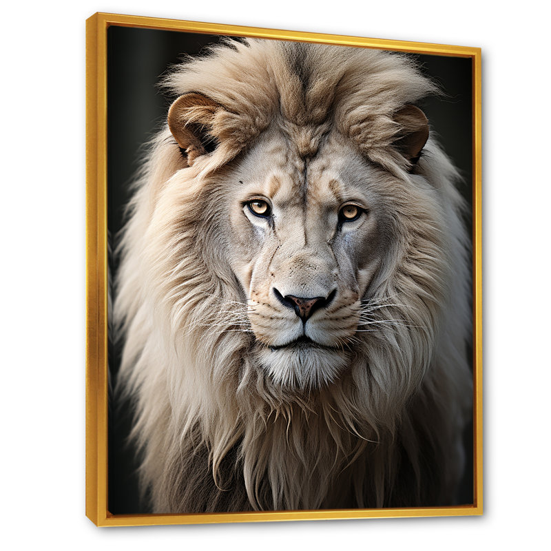 Lions, impression monochrome sur toile, Cadre flottant doré, H 20 po x l 12 po x P 1 po