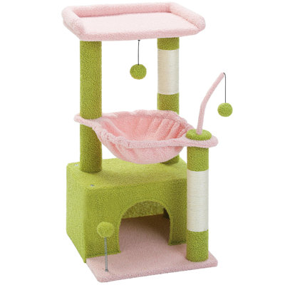 33-inch cat tree with large apartment, cat scratching post with deep hammock and comfortable top perch