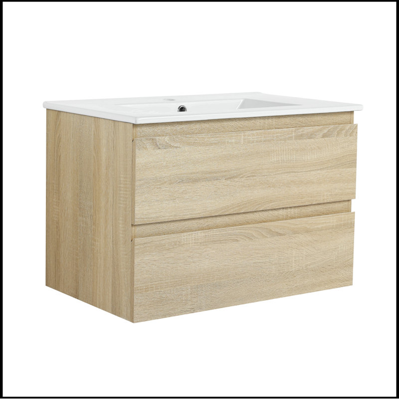 Meuble-lavabo mural 30 po avec lavabo en céramique et 2 tiroirs à fermeture en douceur, Blanc