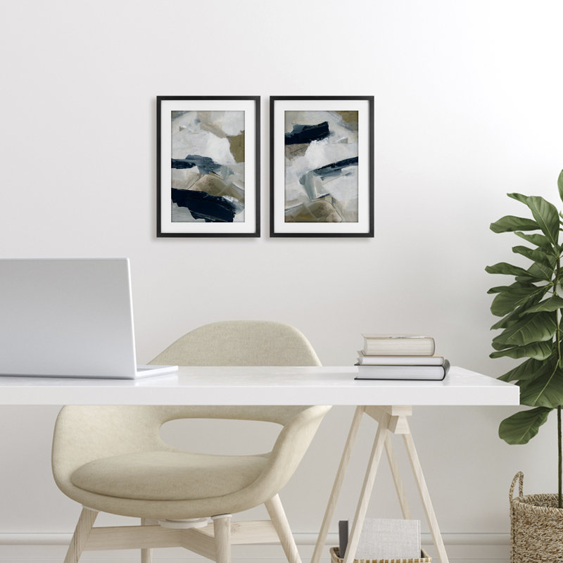 «Neutral Strokes Abstraction», ensemble de 2 impressions encadrées sous verre, design par Hannah Dawson, H 20 po x l 14 po