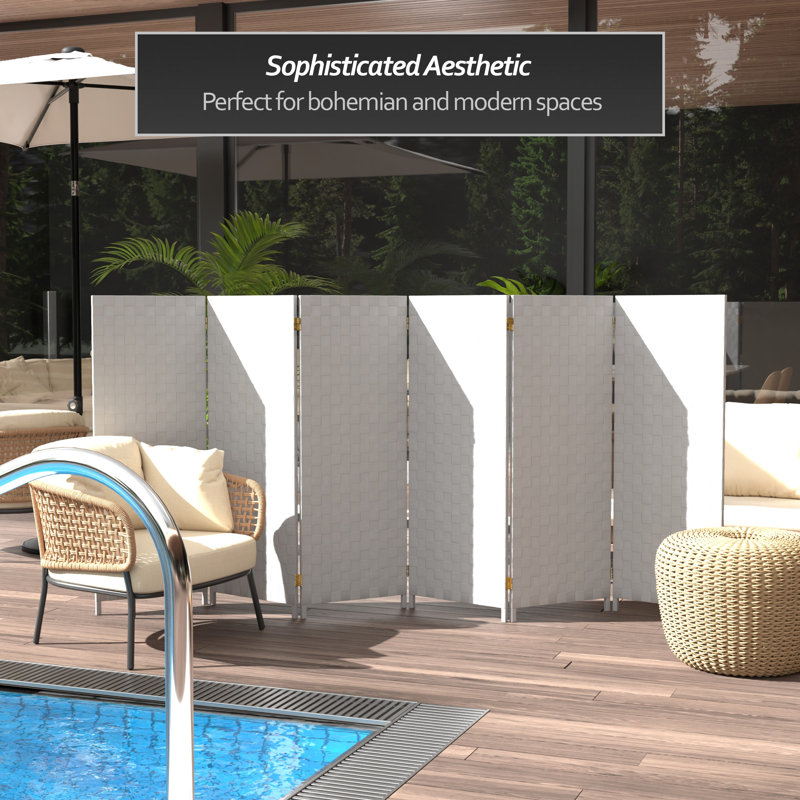 Outdoor Folding Screen, White, 47" H, 6