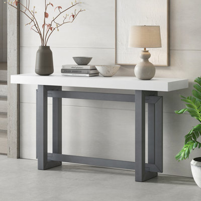 Console contemporaine avec plateau en bois, table d'entrée très longue pour hall d'entrée, couloir, salon, vestibule, couloir