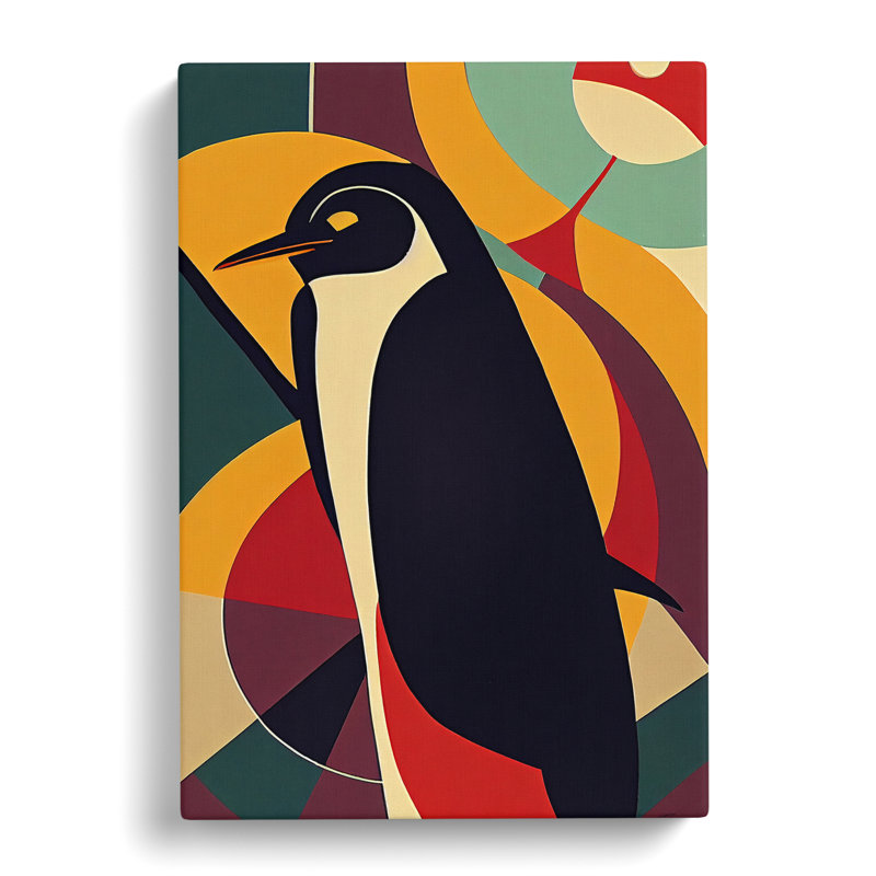 Penguin In Abstract No.2 - Wall Art, Wrapped Canvas, 60cm H x 40cm W, No Matte