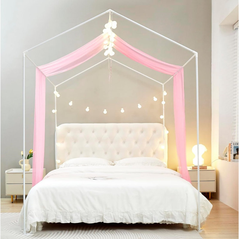 2Pcs House Bed Canopy Bed Curtains, Pink, 95 X 480Cm