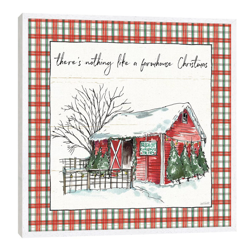 Holiday On The Farm Iv - Plaid by Anne Tavoletti - Print on Canvas, 66.04 cm H x 66.04 cm W, White Floater Framed