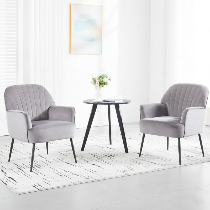 Fauteuil d'appoint en velours, Gris, Noir
