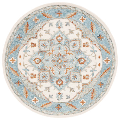 Tapis oriental en laine / coton / latex touffeté à la main Eduvina - orange / gris / bleu