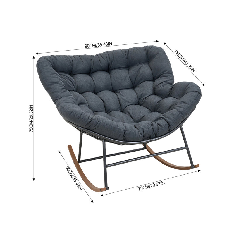 Modern Iron Frame Rocking Chair with Cushion, Grey